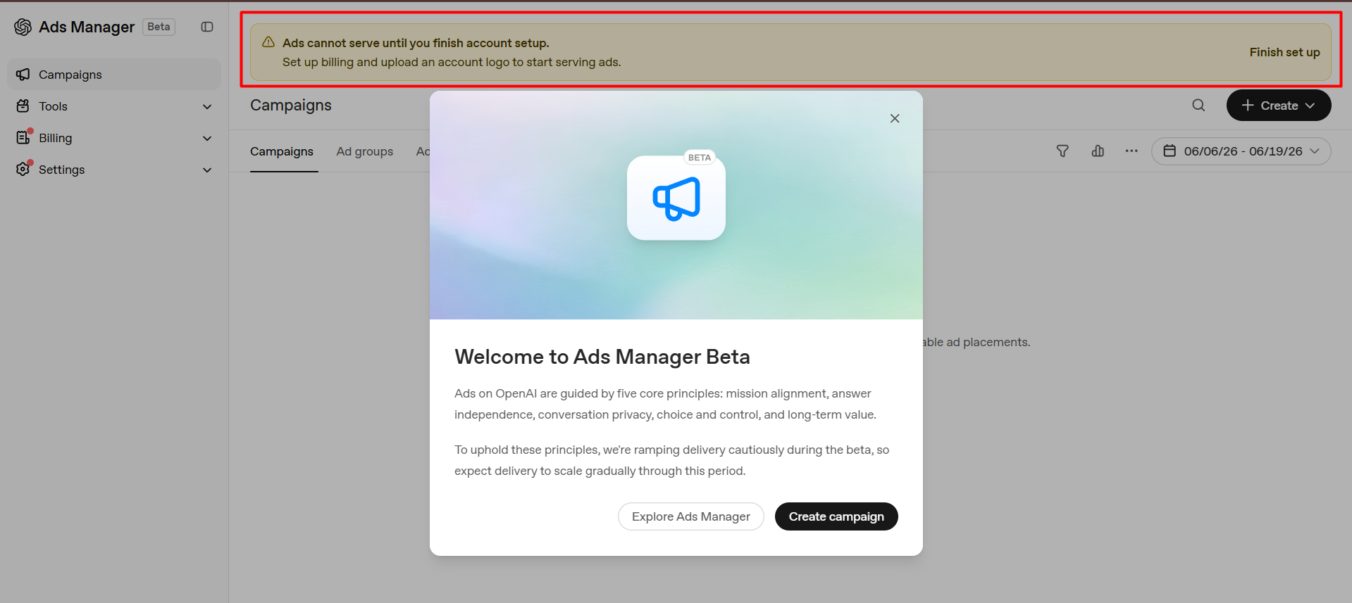 ChatGPT ads account important settings